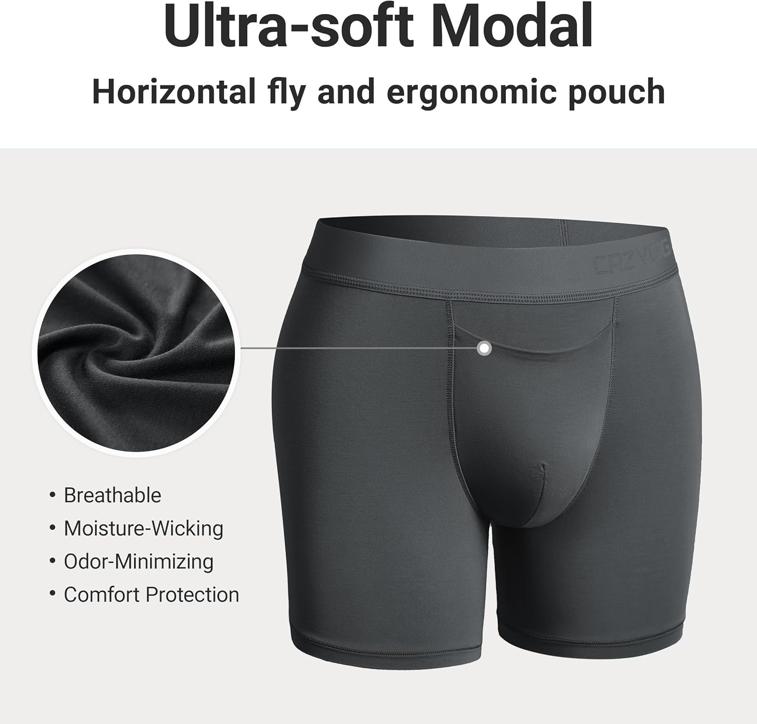 image:imageCRZ YOGA UltraSoft Modal Boxer Briefs with Fly for Men 5 Casual Underwear Moisture Wicking Breathable 3 PackBlackGreyBlue