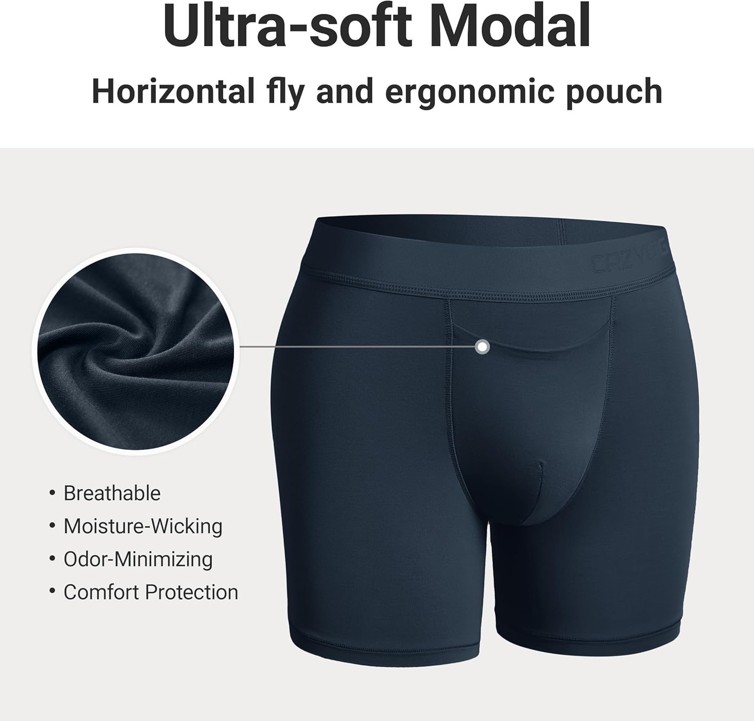 image:imageCRZ YOGA UltraSoft Modal Boxer Briefs with Fly for Men 5 Casual Underwear Moisture Wicking Breathable 3 PackBlackGreyNavy