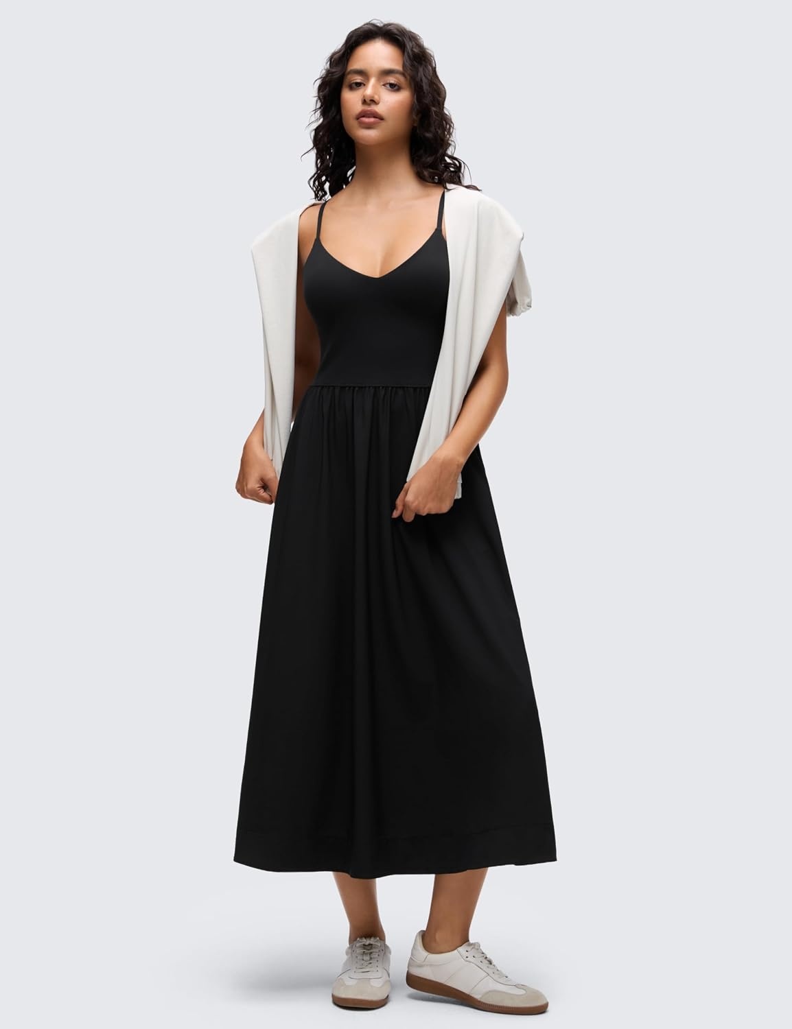 image:imageCRZ YOGA V Neck Maxi Tank Dress for Women Adjustable Straps Sleeveless Flowy Casual Outfits with Two Side PocketsBlack