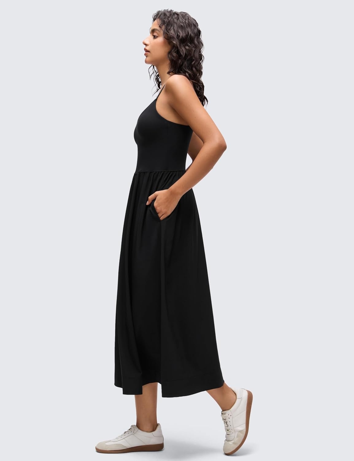 image:imageCRZ YOGA V Neck Maxi Tank Dress for Women Adjustable Straps Sleeveless Flowy Casual Outfits with Two Side PocketsBlack