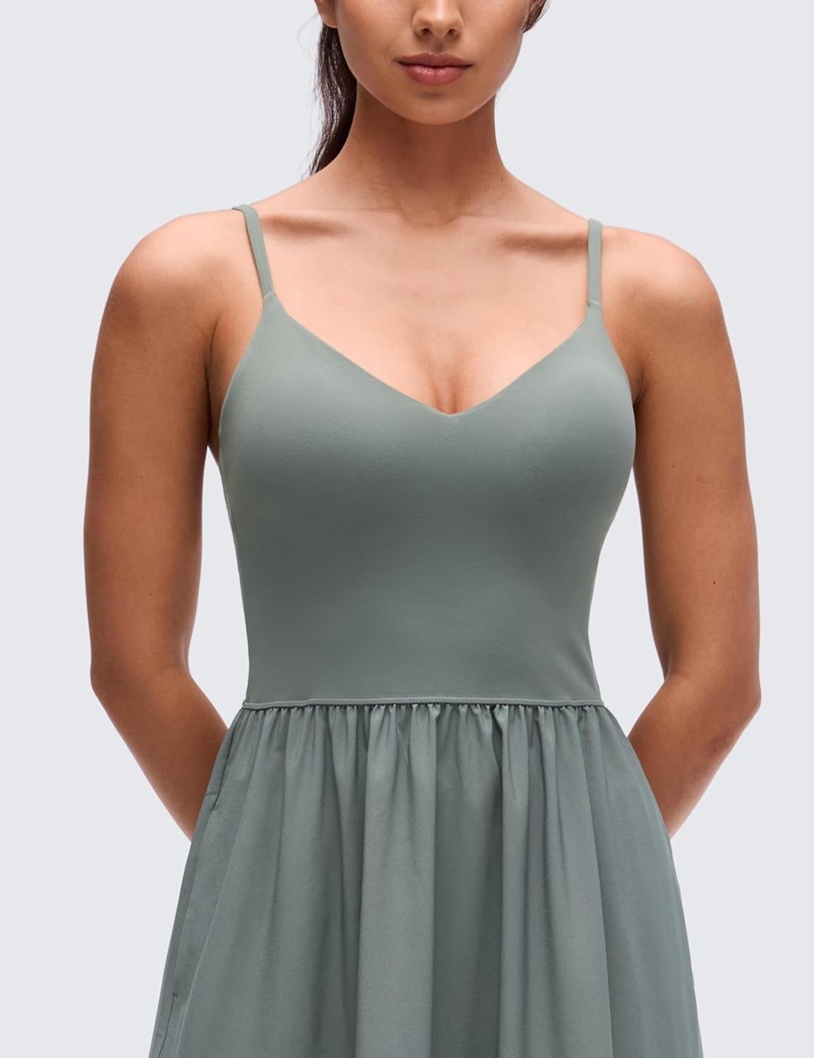 image:imageCRZ YOGA V Neck Maxi Tank Dress for Women Adjustable Straps Sleeveless Flowy Casual Outfits with Two Side PocketsGrey Sage