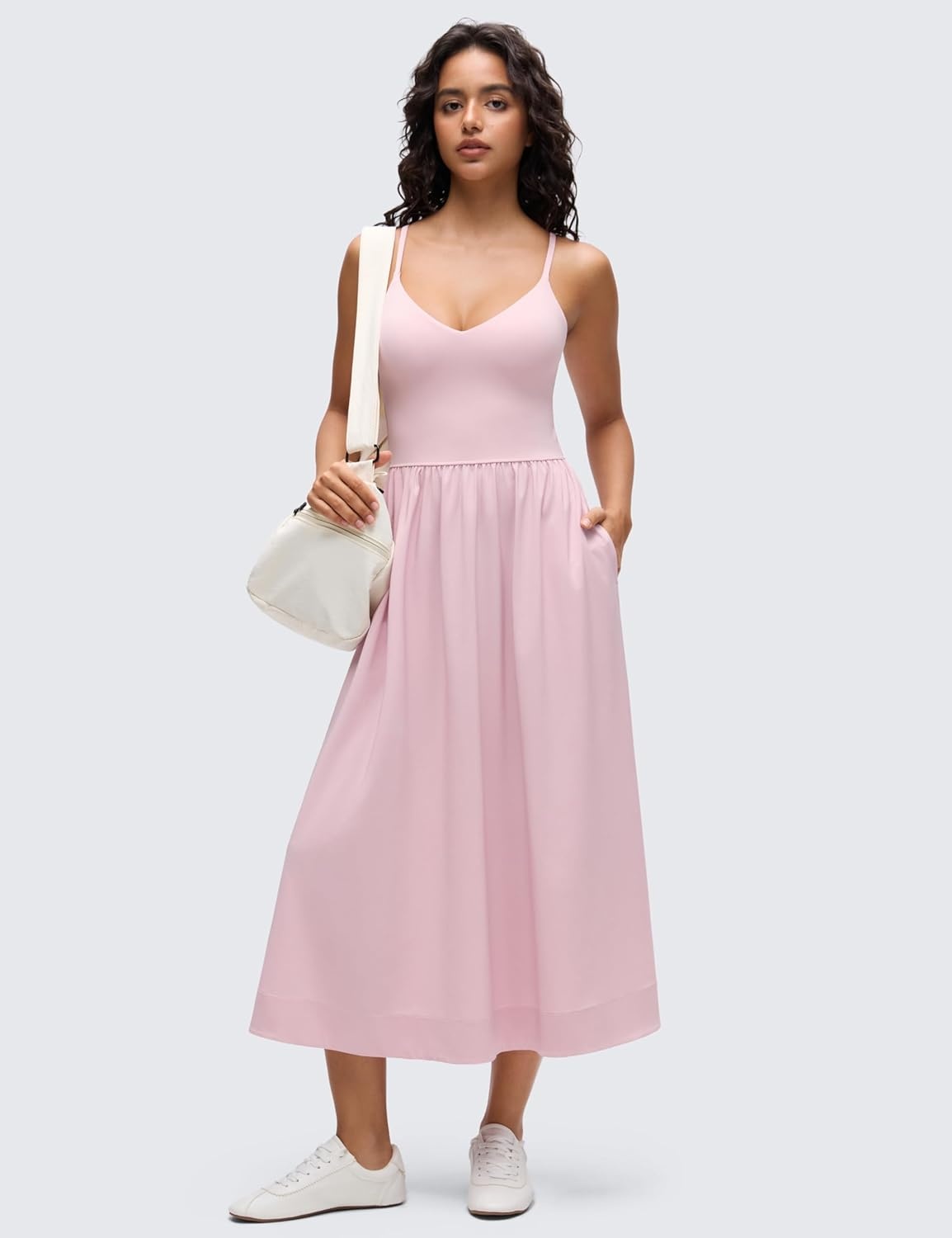 image:imageCRZ YOGA V Neck Maxi Tank Dress for Women Adjustable Straps Sleeveless Flowy Casual Outfits with Two Side PocketsPink Haze