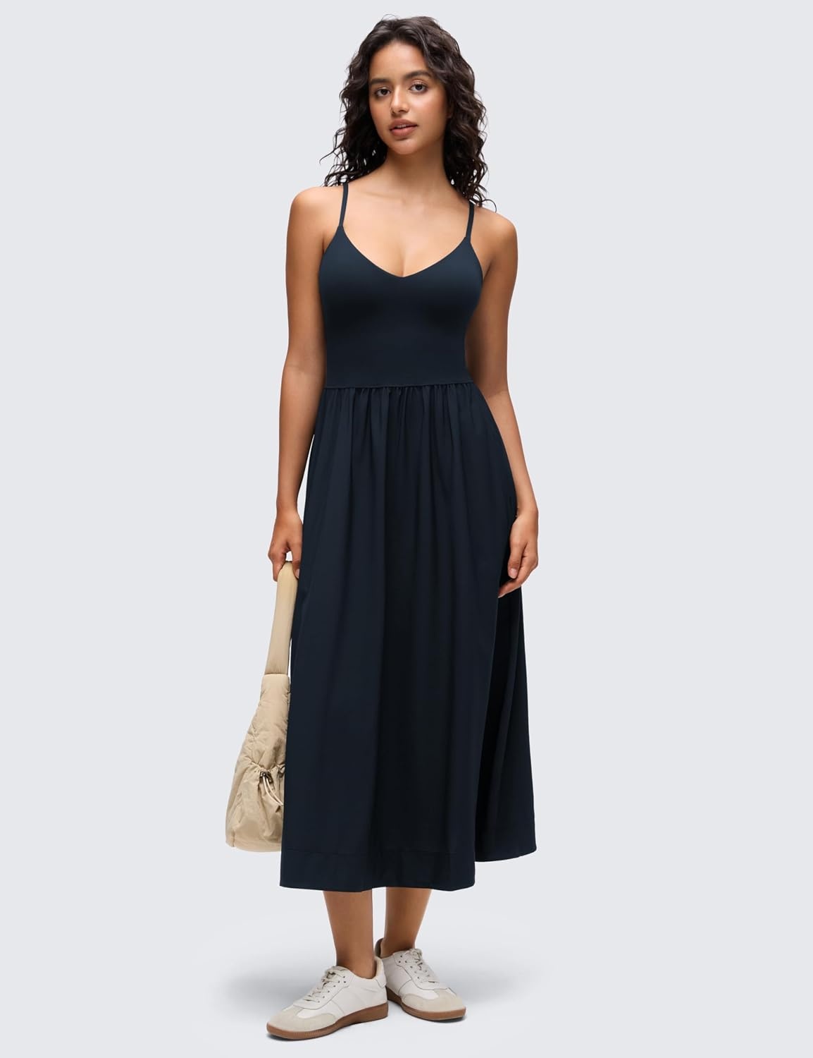 image:imageCRZ YOGA V Neck Maxi Tank Dress for Women Adjustable Straps Sleeveless Flowy Casual Outfits with Two Side PocketsTrue Navy