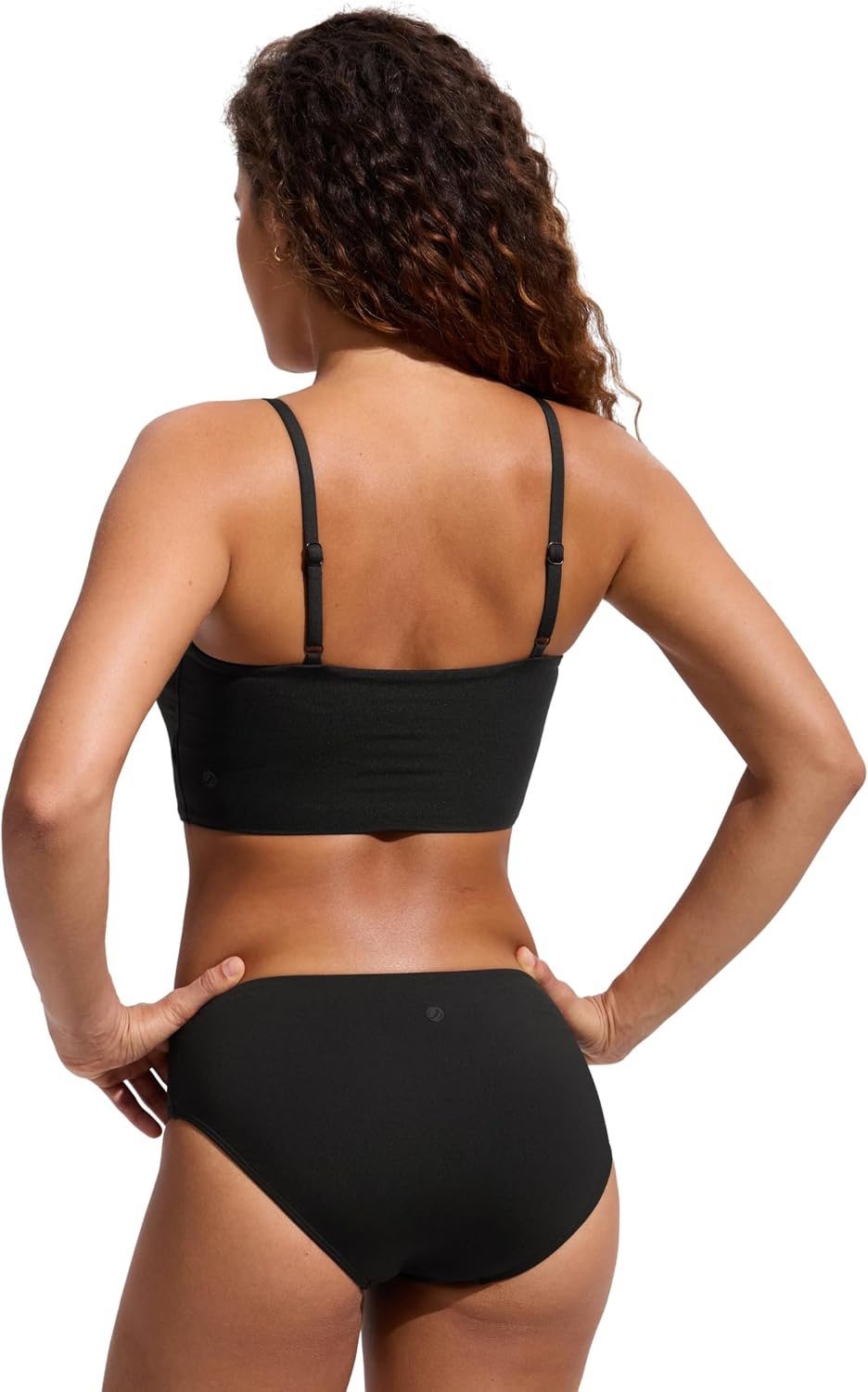 image:imageCRZ YOGA V Shaped Longline Bikini Tops for Women Padded Cropped Adjustable Spaghetti Straps Swimsuit Athletic Bathing SuitBlack