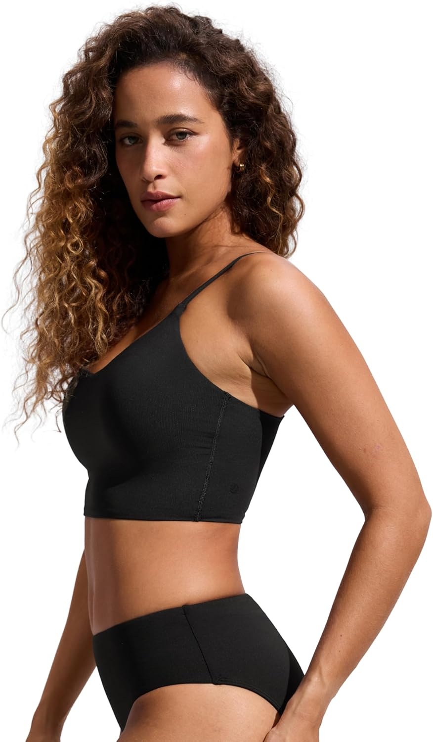image:imageCRZ YOGA V Shaped Longline Bikini Tops for Women Padded Cropped Adjustable Spaghetti Straps Swimsuit Athletic Bathing SuitBlack