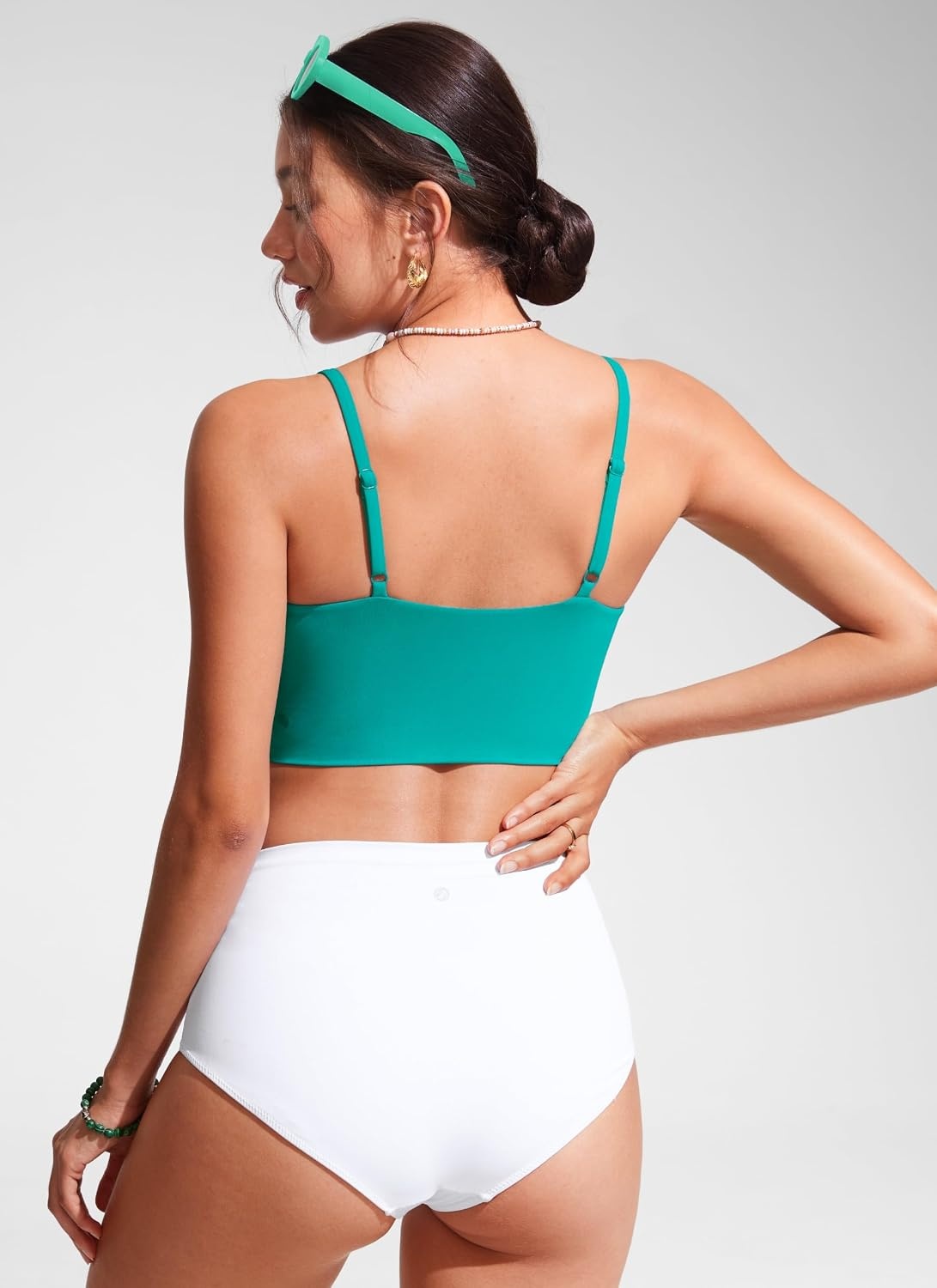 image:imageCRZ YOGA V Shaped Longline Bikini Tops for Women Padded Cropped Adjustable Spaghetti Straps Swimsuit Athletic Bathing SuitBlarney Green