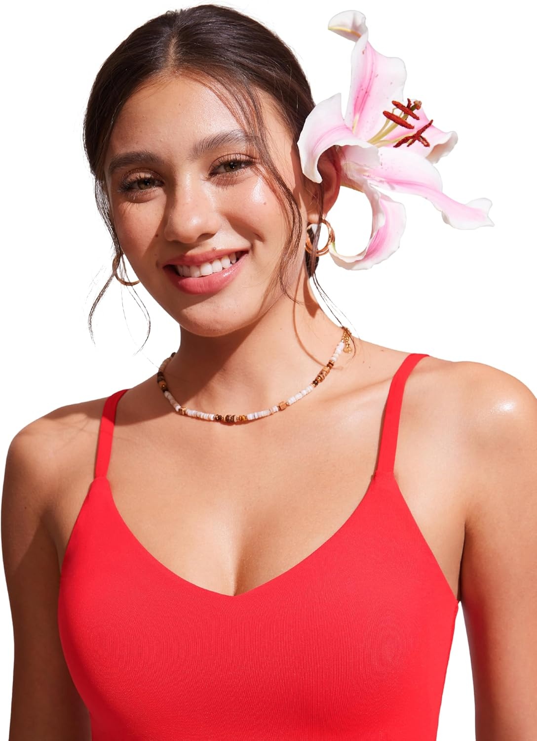 image:imageCRZ YOGA V Shaped Longline Bikini Tops for Women Padded Cropped Adjustable Spaghetti Straps Swimsuit Athletic Bathing SuitDeep Red