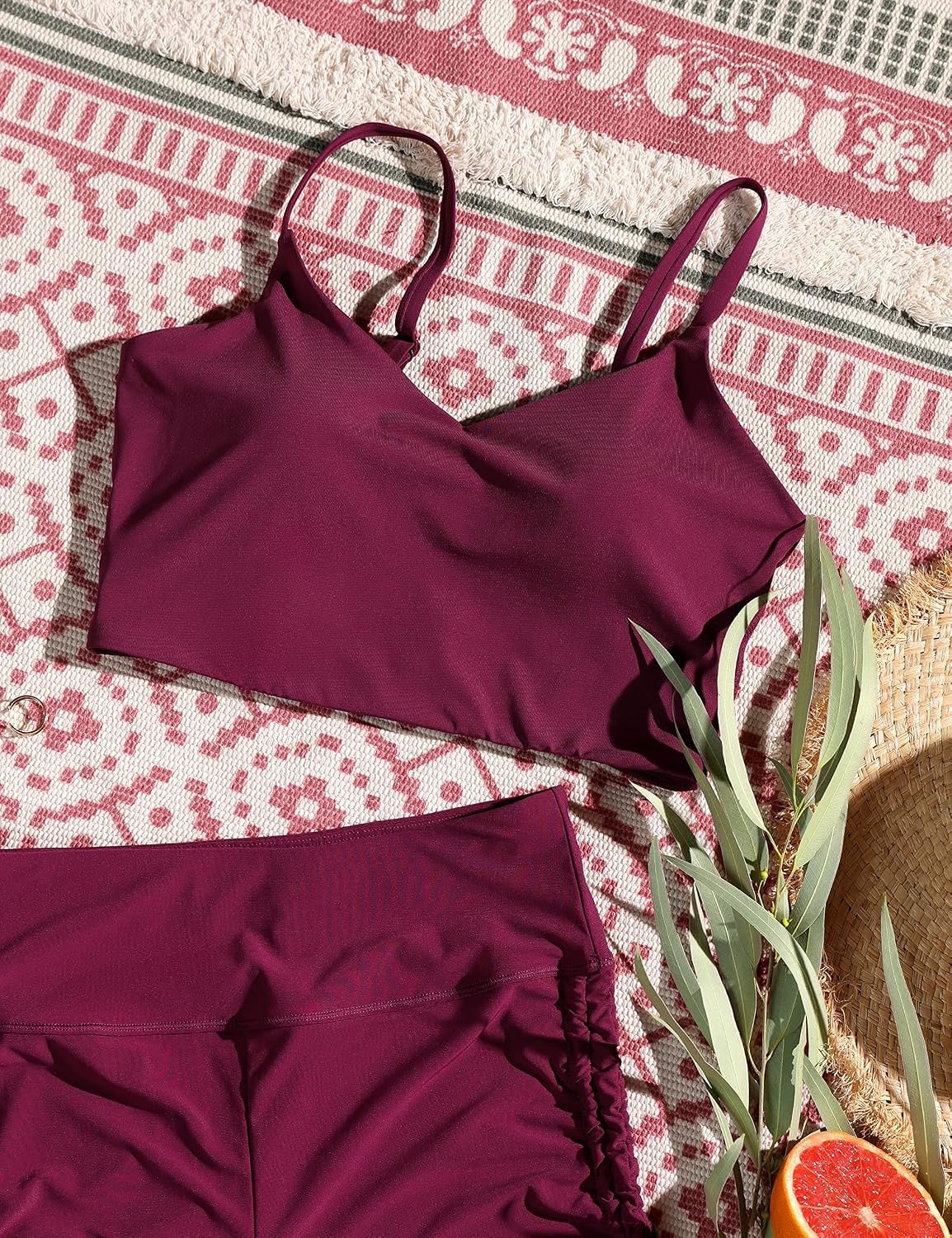 image:imageCRZ YOGA V Shaped Longline Bikini Tops for Women Padded Cropped Adjustable Spaghetti Straps Swimsuit Athletic Bathing SuitFuchsia