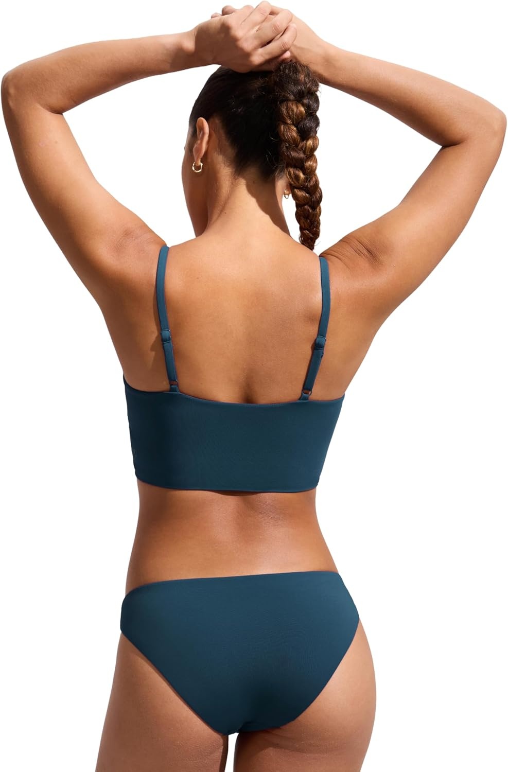 image:imageCRZ YOGA V Shaped Longline Bikini Tops for Women Padded Cropped Adjustable Spaghetti Straps Swimsuit Athletic Bathing SuitInsignia Blue