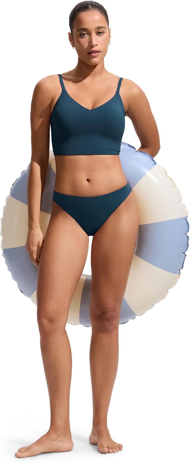 image:imageCRZ YOGA V Shaped Longline Bikini Tops for Women Padded Cropped Adjustable Spaghetti Straps Swimsuit Athletic Bathing SuitInsignia Blue