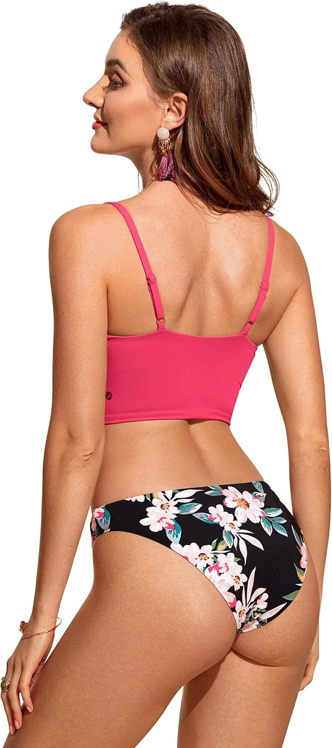 image:imageCRZ YOGA V Shaped Longline Bikini Tops for Women Padded Cropped Adjustable Spaghetti Straps Swimsuit Athletic Bathing SuitMagenta