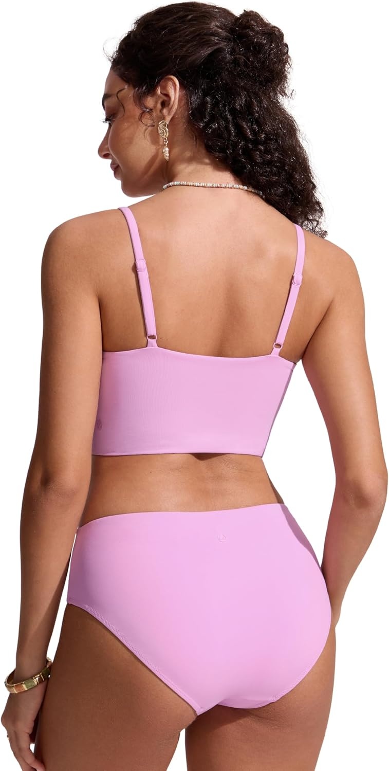image:imageCRZ YOGA V Shaped Longline Bikini Tops for Women Padded Cropped Adjustable Spaghetti Straps Swimsuit Athletic Bathing SuitVita Pink