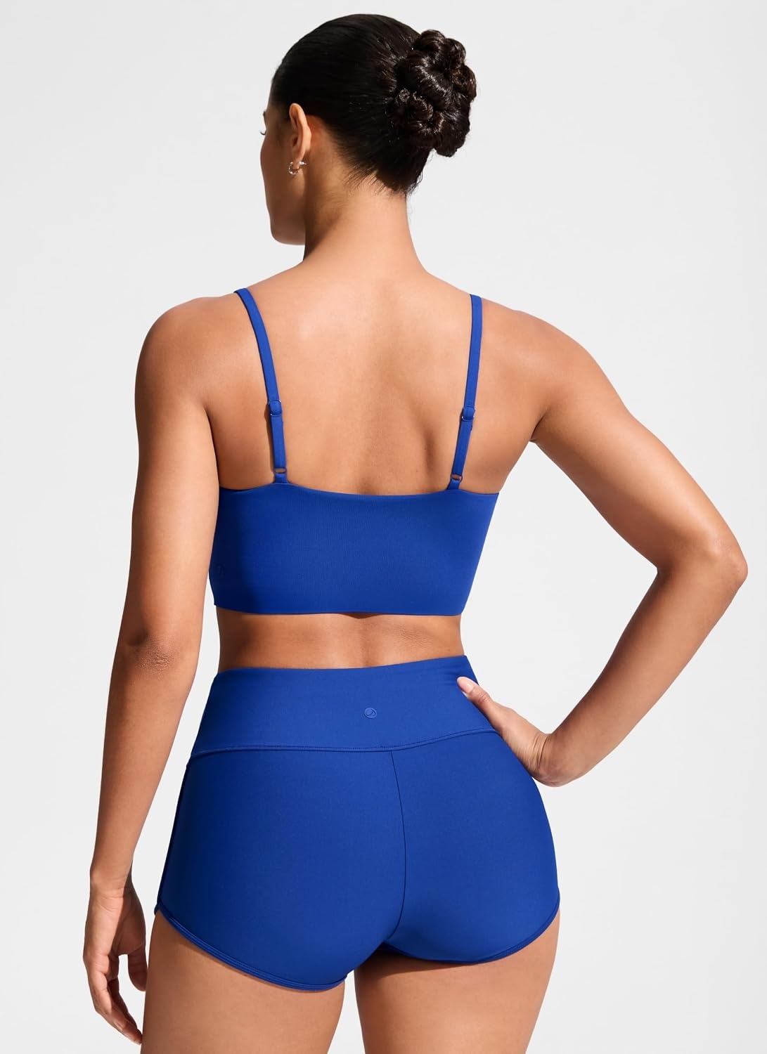 image:imageCRZ YOGA V Shaped Longline Bikini Tops for Women Padded Cropped Adjustable Spaghetti Straps Swimsuit Athletic Bathing SuitWaves Blue