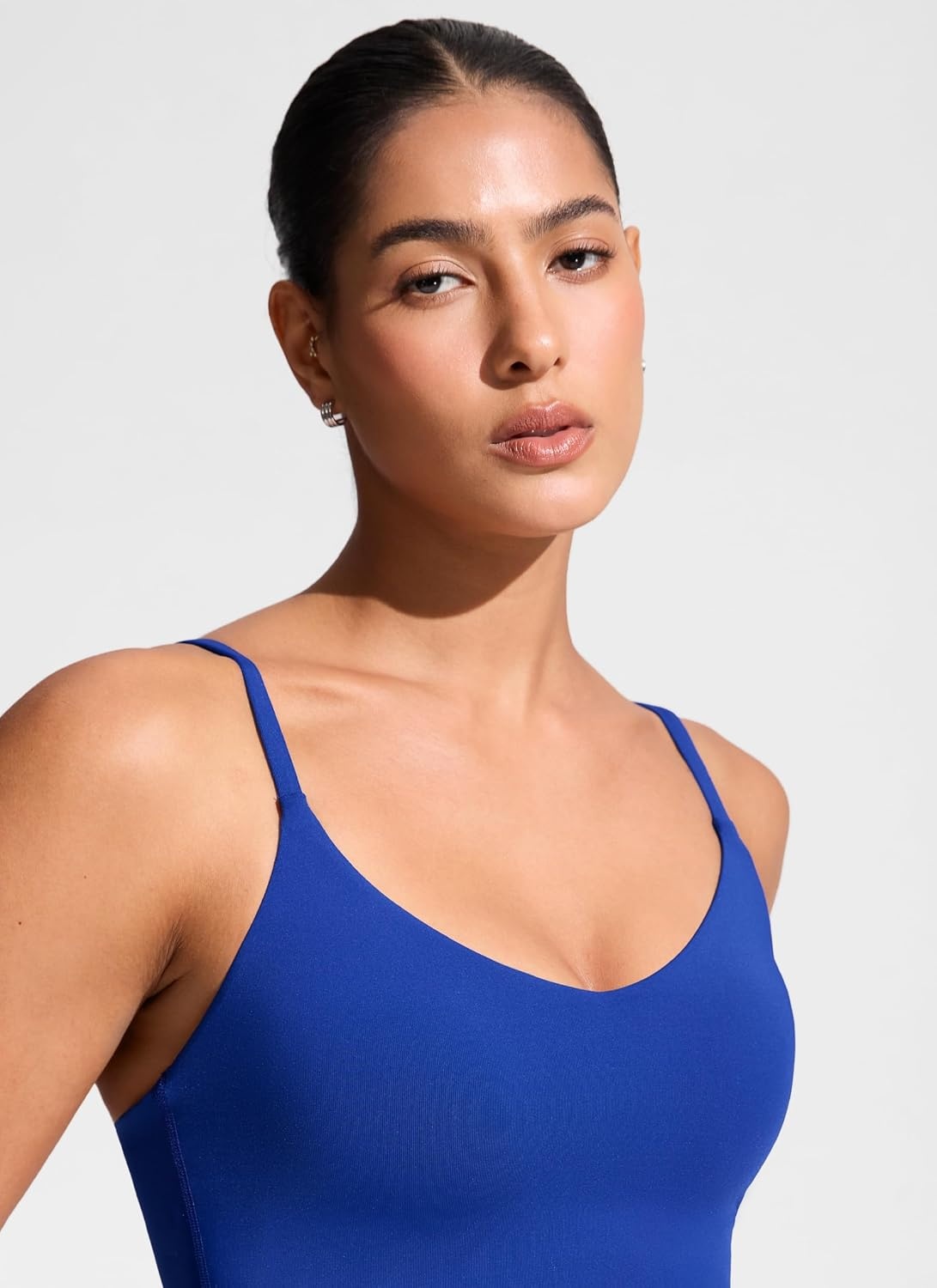 image:imageCRZ YOGA V Shaped Longline Bikini Tops for Women Padded Cropped Adjustable Spaghetti Straps Swimsuit Athletic Bathing SuitWaves Blue