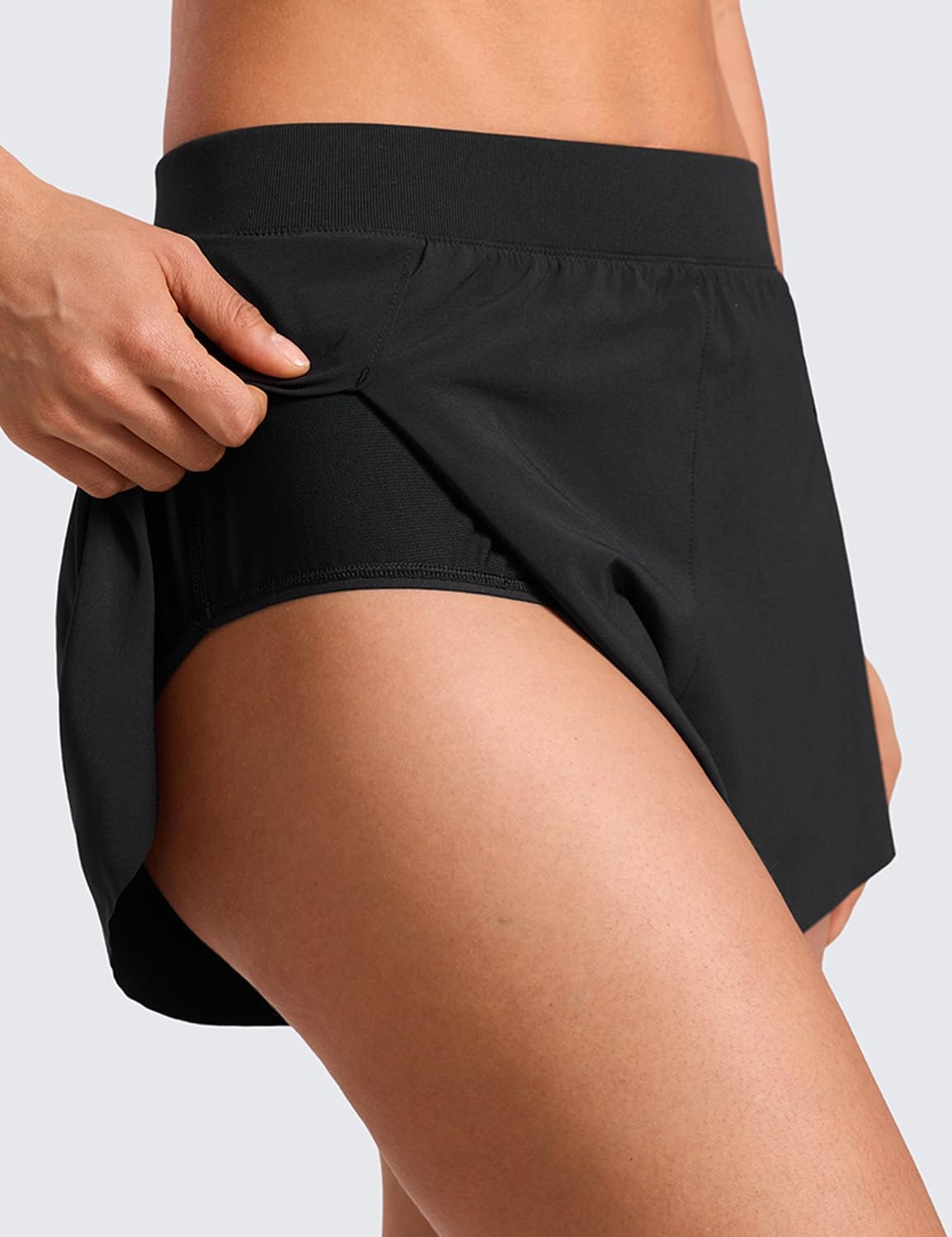 image:imageCRZ YOGA V Split Running Shorts for Women 25 High Waisted Workout Athletic Gym Track with Liner Breathable Quick DryBlack