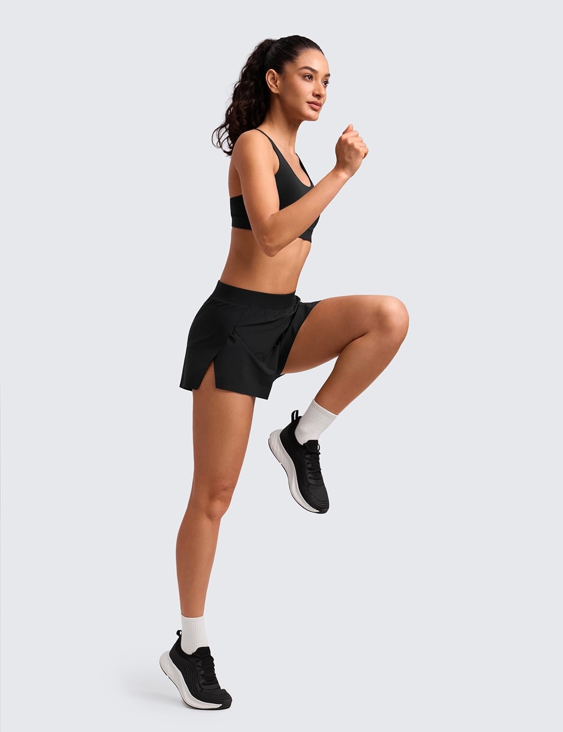 image:imageCRZ YOGA V Split Running Shorts for Women 25 High Waisted Workout Athletic Gym Track with Liner Breathable Quick DryBlack