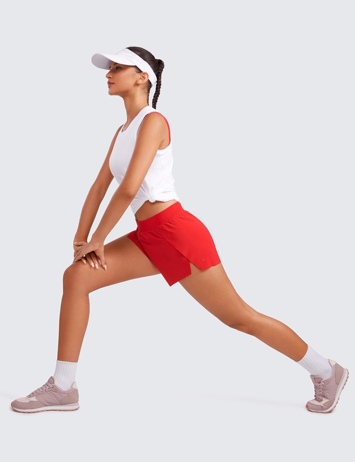 image:imageCRZ YOGA V Split Running Shorts for Women 25 High Waisted Workout Athletic Gym Track with Liner Breathable Quick DryDeep Red