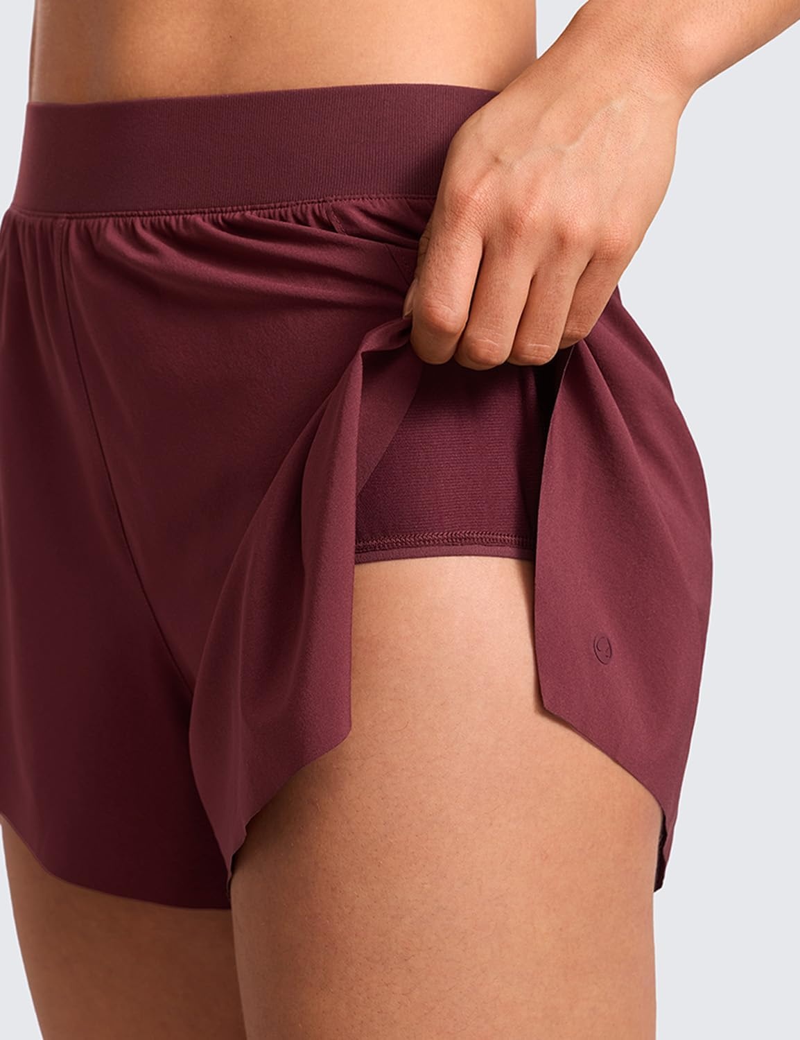 image:imageCRZ YOGA V Split Running Shorts for Women 25 High Waisted Workout Athletic Gym Track with Liner Breathable Quick DryRed Merlot