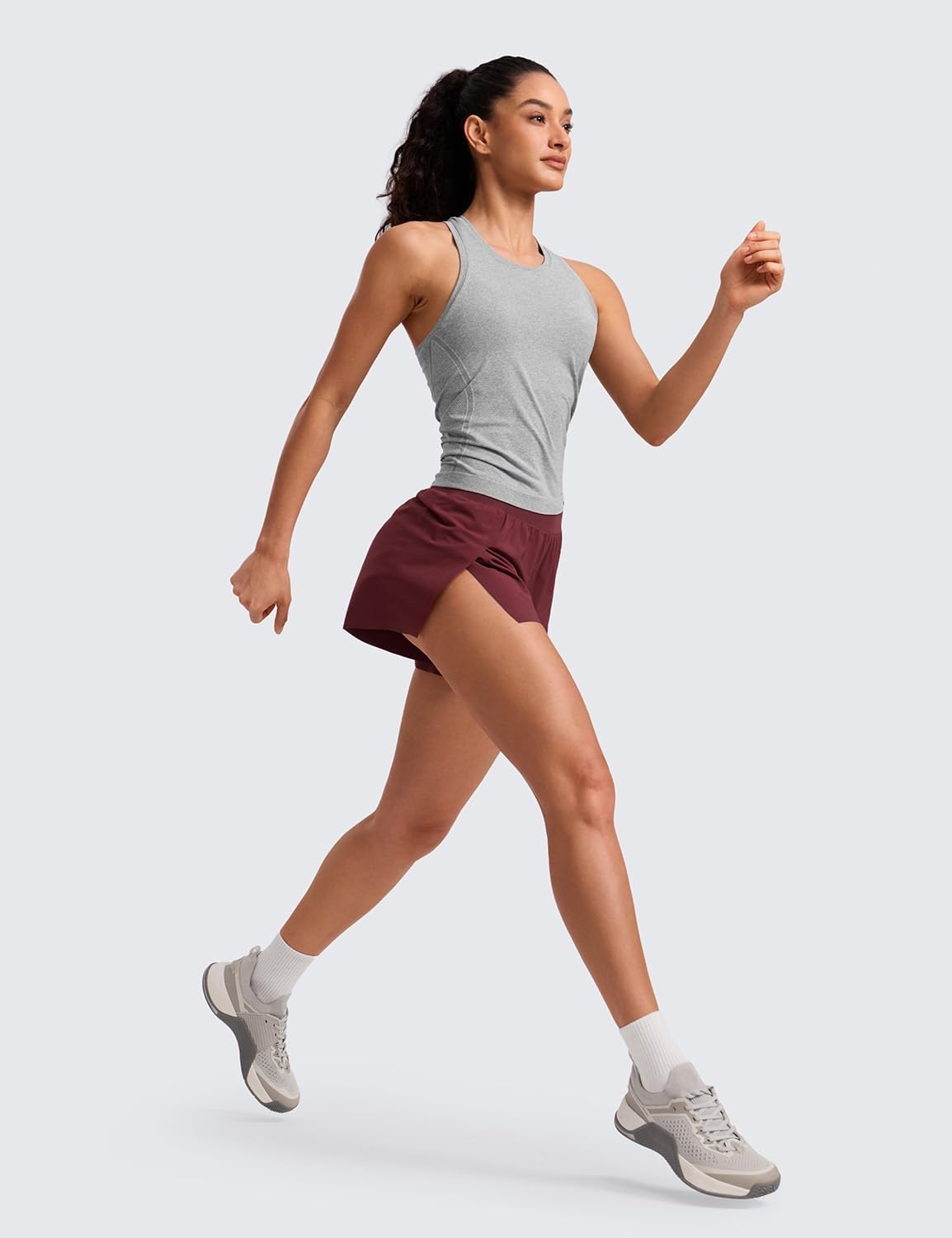 image:imageCRZ YOGA V Split Running Shorts for Women 25 High Waisted Workout Athletic Gym Track with Liner Breathable Quick DryRed Merlot