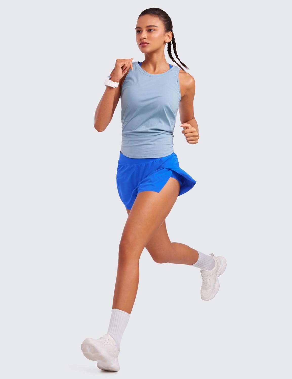 image:imageCRZ YOGA V Split Running Shorts for Women 25 High Waisted Workout Athletic Gym Track with Liner Breathable Quick DrySparkle Blue