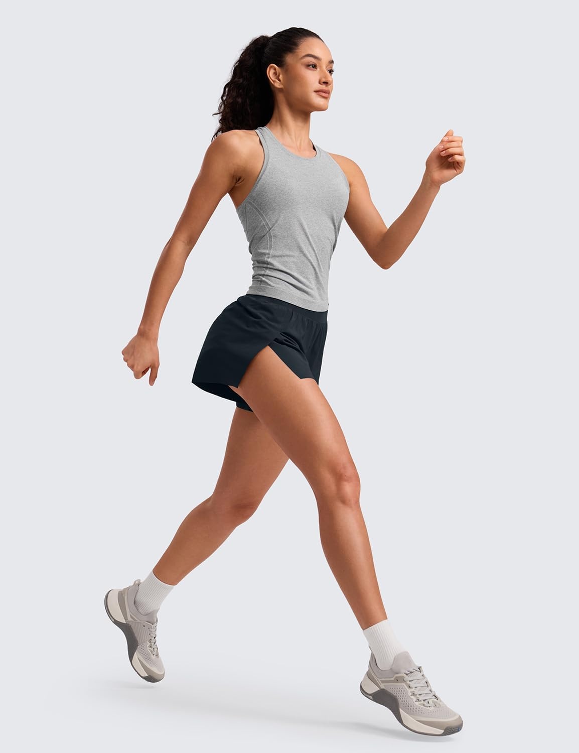 image:imageCRZ YOGA V Split Running Shorts for Women 25 High Waisted Workout Athletic Gym Track with Liner Breathable Quick DryTrue Navy