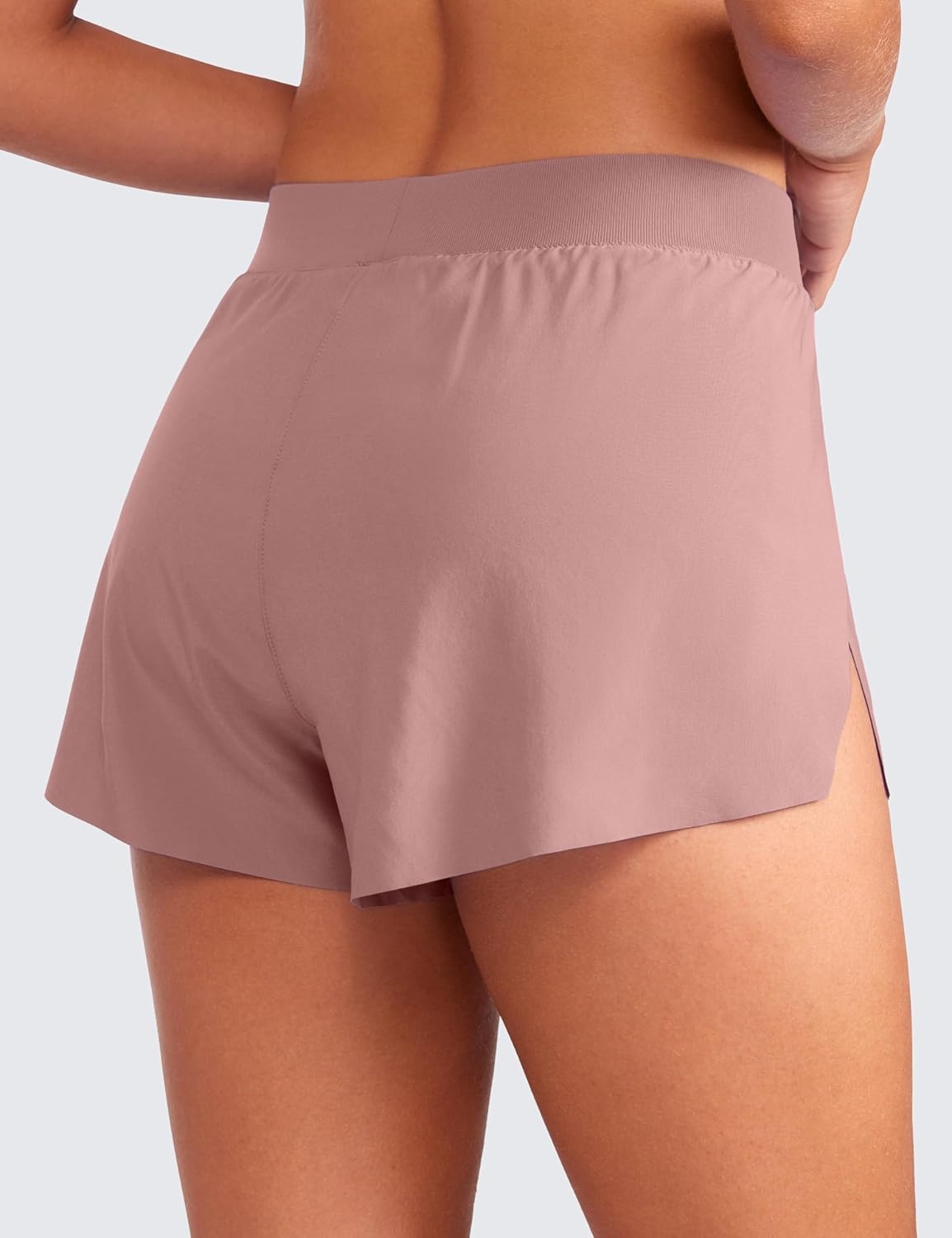 image:imageCRZ YOGA V Split Running Shorts for Women 25 High Waisted Workout Athletic Gym Track with Liner Breathable Quick DryTwilight Rose Pink