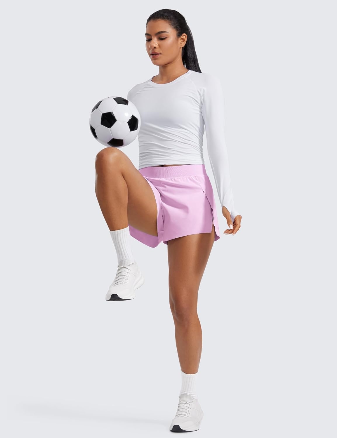 image:imageCRZ YOGA V Split Running Shorts for Women 25 High Waisted Workout Athletic Gym Track with Liner Breathable Quick DryVita Pink