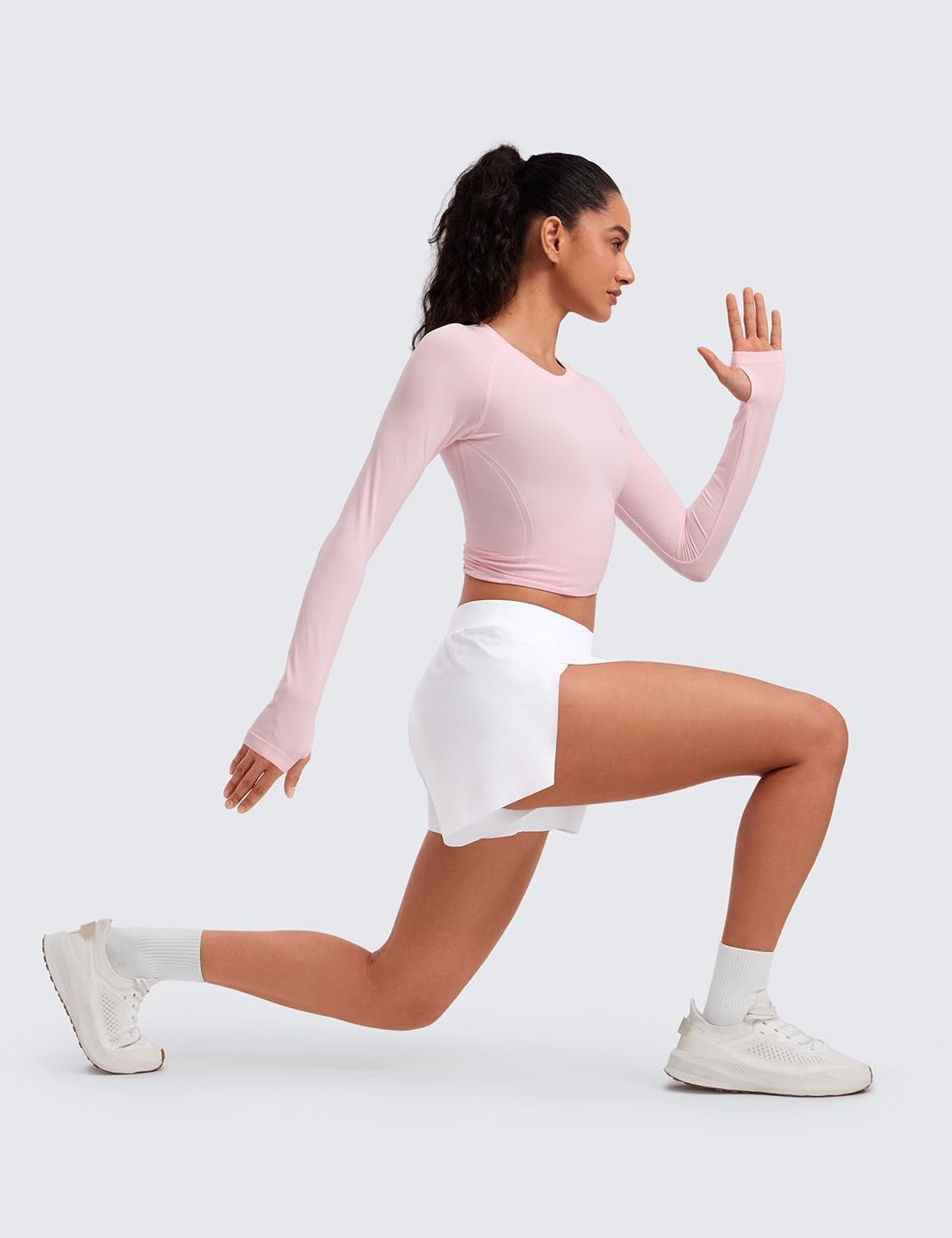 image:imageCRZ YOGA V Split Running Shorts for Women 25 High Waisted Workout Athletic Gym Track with Liner Breathable Quick DryWhite