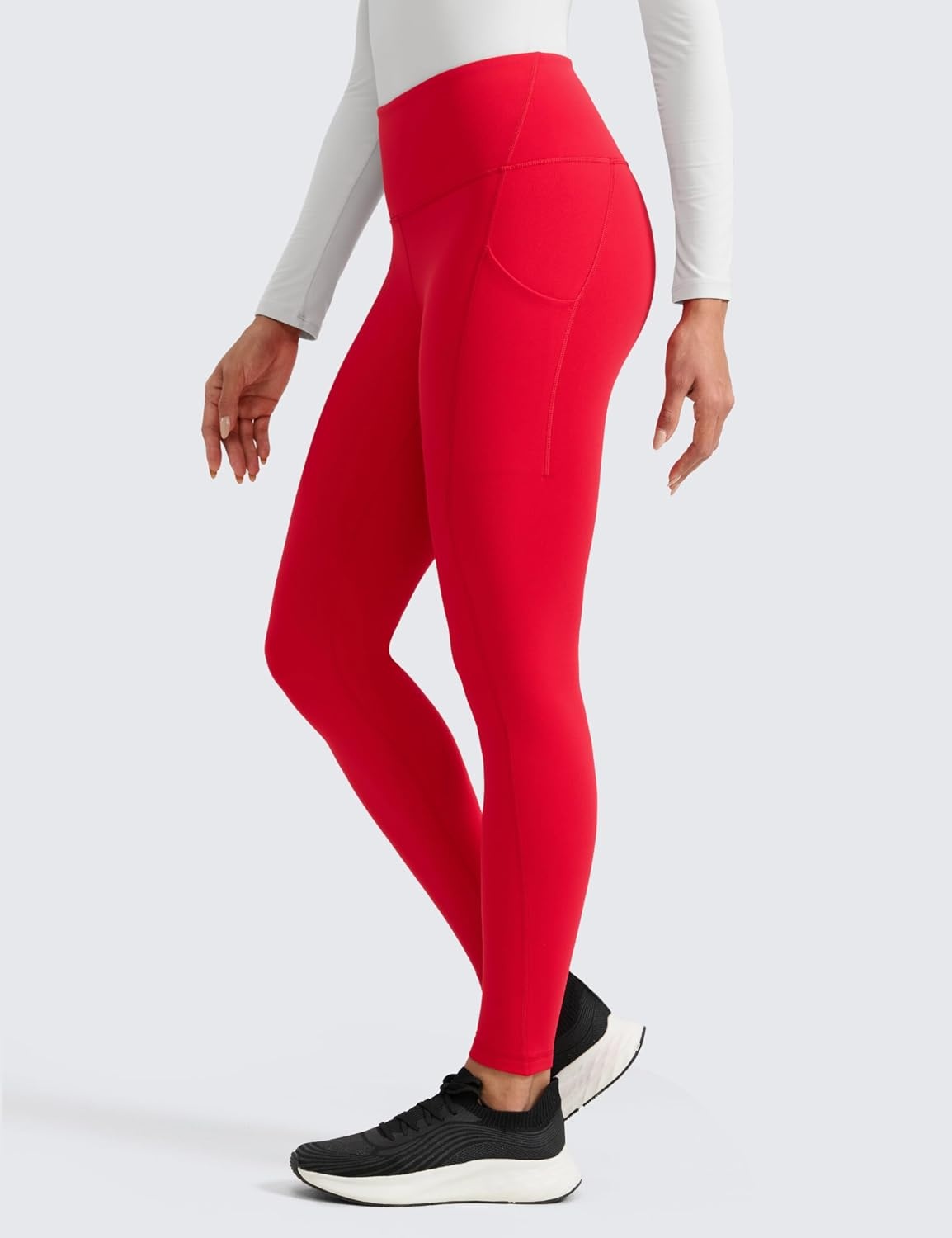 image:imageCRZ YOGA WaterResistant Fleece Athletic Leggings Pockets 28 Matte Thermal Hiking Casual Workout Womens PantsAurora Red
