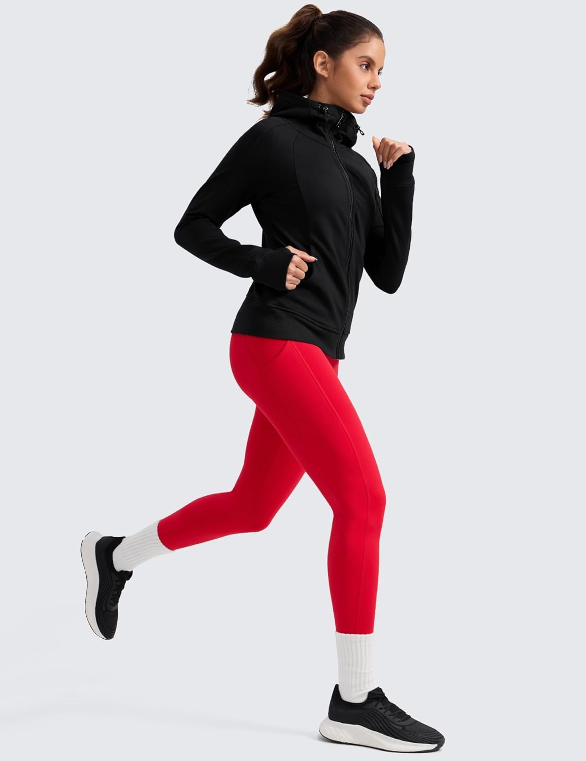 image:imageCRZ YOGA WaterResistant Fleece Athletic Leggings Pockets 28 Matte Thermal Hiking Casual Workout Womens PantsAurora Red
