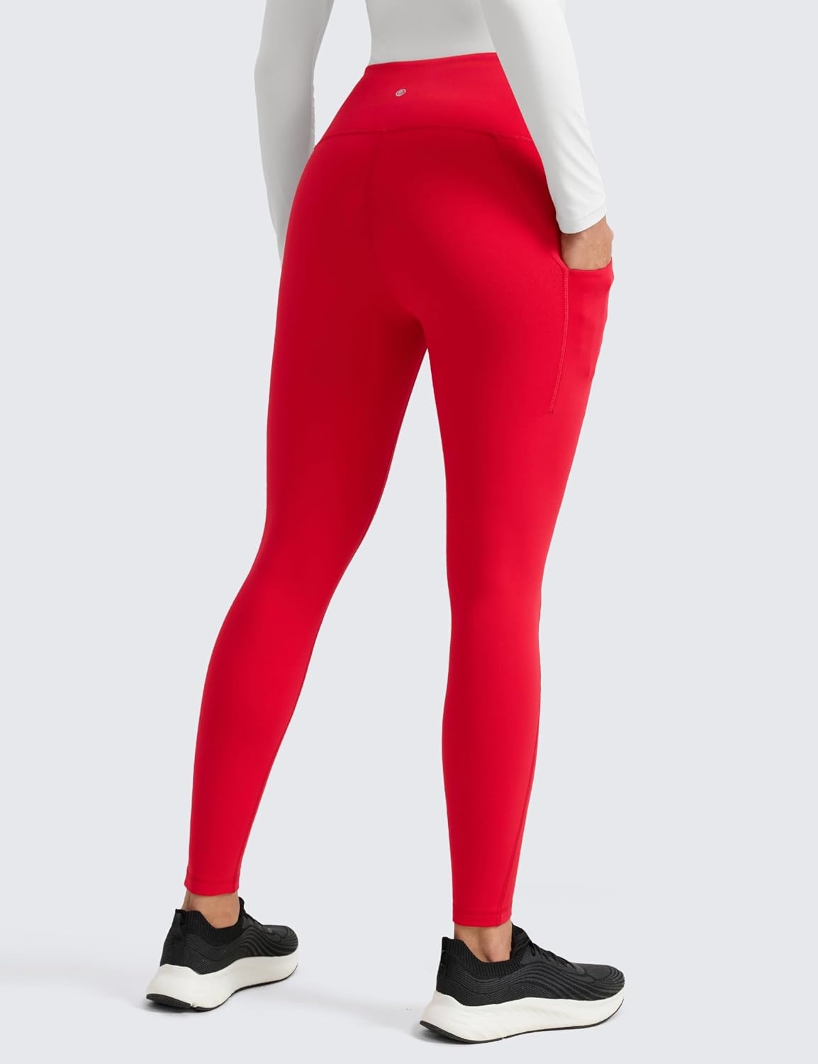 image:imageCRZ YOGA WaterResistant Fleece Athletic Leggings Pockets 28 Matte Thermal Hiking Casual Workout Womens PantsAurora Red