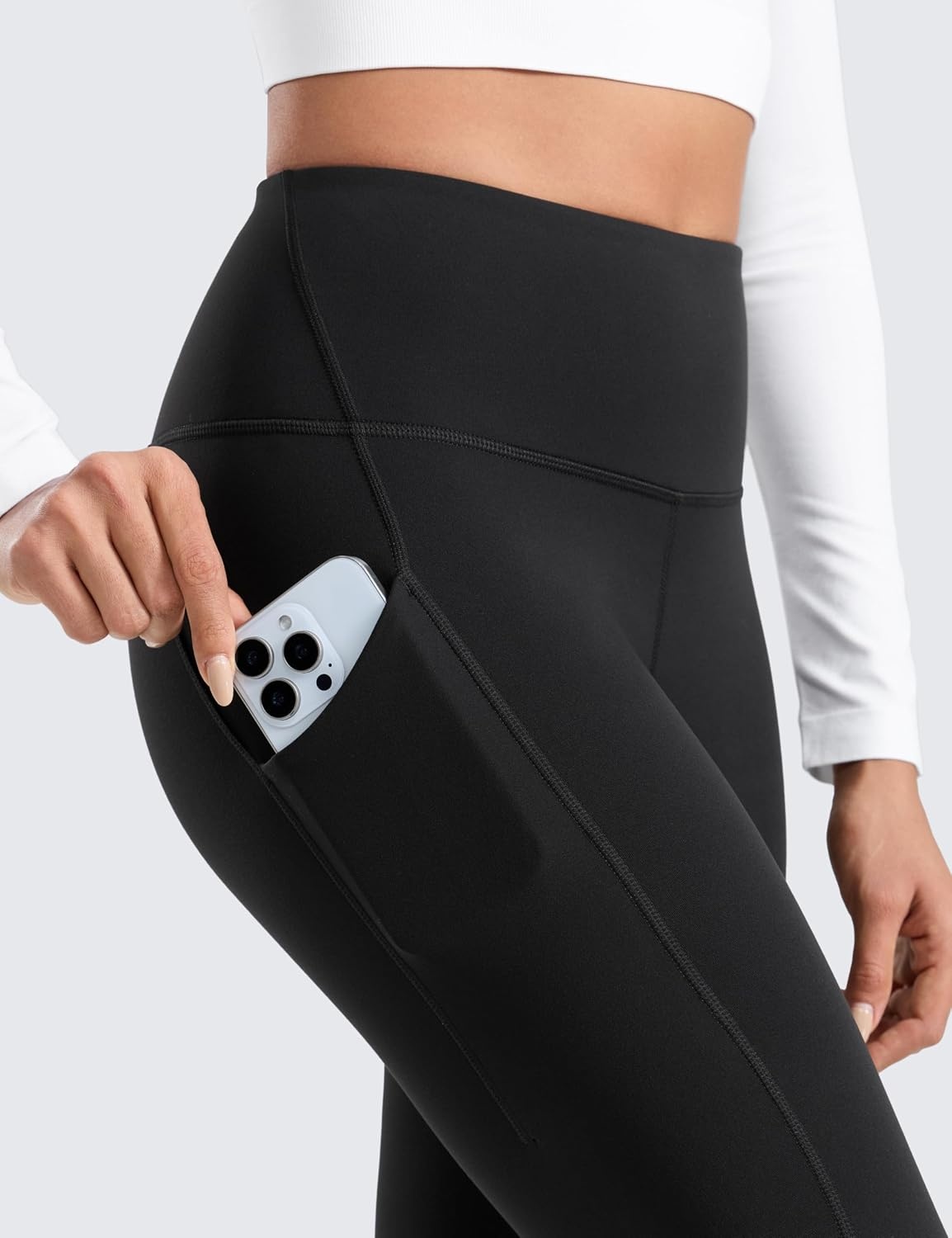 image:imageCRZ YOGA WaterResistant Fleece Athletic Leggings Pockets 28 Matte Thermal Hiking Casual Workout Womens PantsBlack