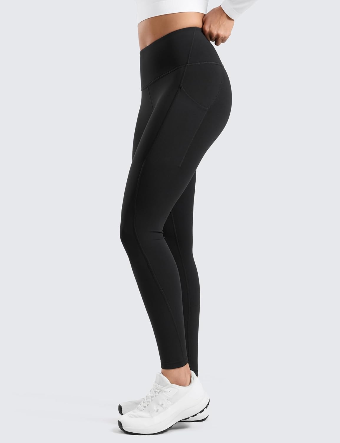 image:imageCRZ YOGA WaterResistant Fleece Athletic Leggings Pockets 28 Matte Thermal Hiking Casual Workout Womens PantsBlack