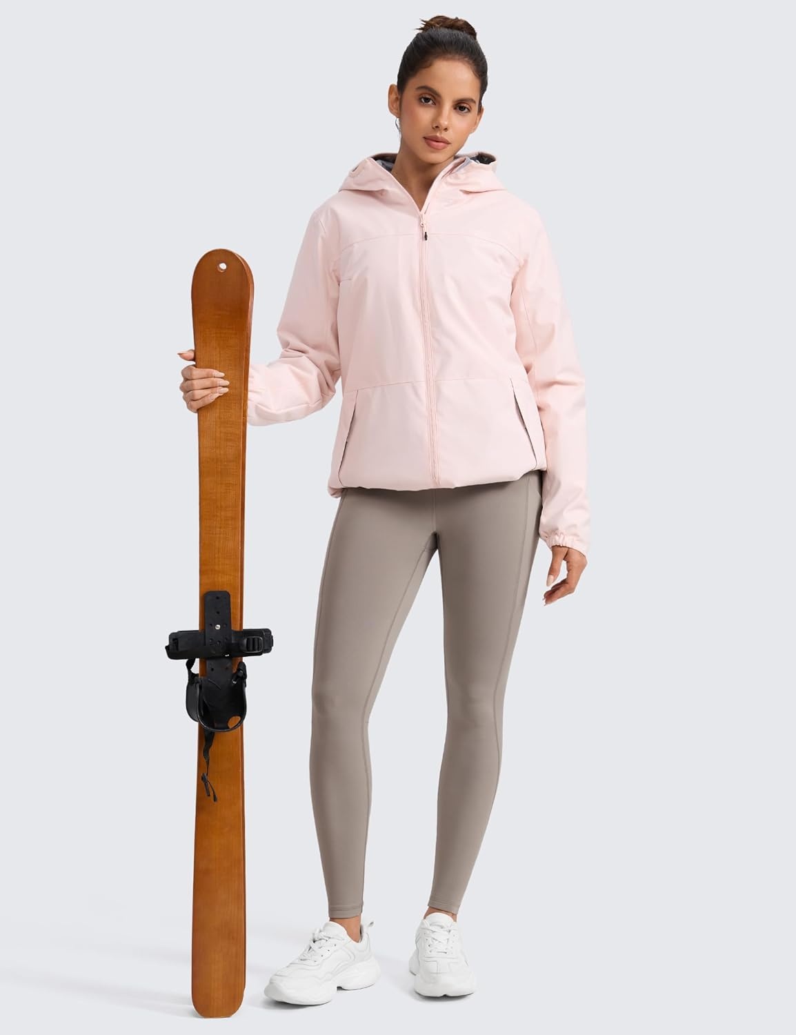 image:imageCRZ YOGA WaterResistant Fleece Athletic Leggings Pockets 28 Matte Thermal Hiking Casual Workout Womens PantsCreamy Latte