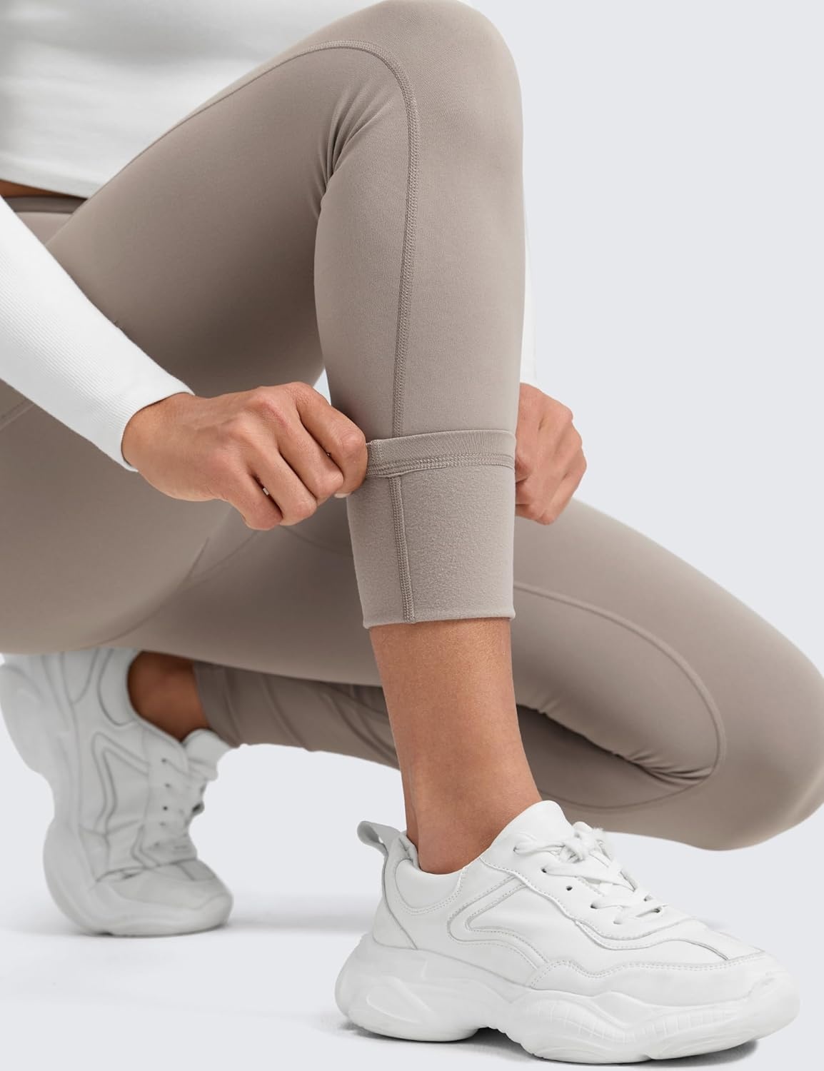 image:imageCRZ YOGA WaterResistant Fleece Athletic Leggings Pockets 28 Matte Thermal Hiking Casual Workout Womens PantsCreamy Latte