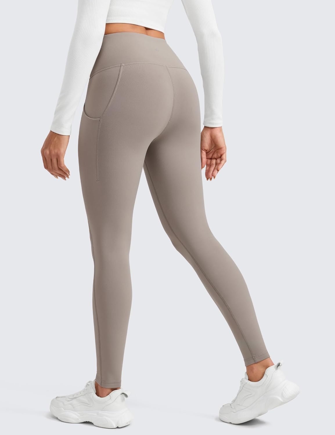 image:imageCRZ YOGA WaterResistant Fleece Athletic Leggings Pockets 28 Matte Thermal Hiking Casual Workout Womens PantsCreamy Latte