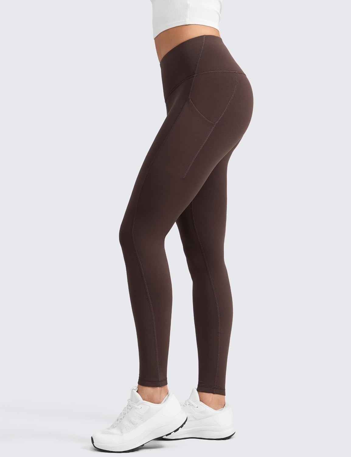 image:imageCRZ YOGA WaterResistant Fleece Athletic Leggings Pockets 28 Matte Thermal Hiking Casual Workout Womens PantsHot Fudge Brown