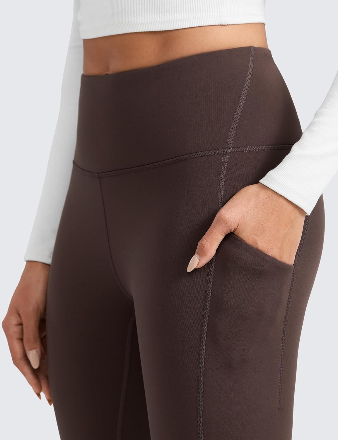 image:imageCRZ YOGA WaterResistant Fleece Athletic Leggings Pockets 28 Matte Thermal Hiking Casual Workout Womens PantsHot Fudge Brown