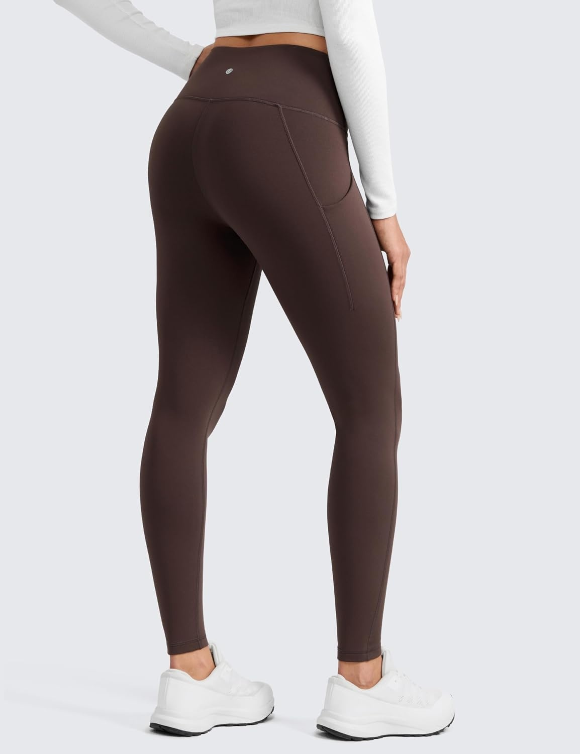 image:imageCRZ YOGA WaterResistant Fleece Athletic Leggings Pockets 28 Matte Thermal Hiking Casual Workout Womens PantsHot Fudge Brown