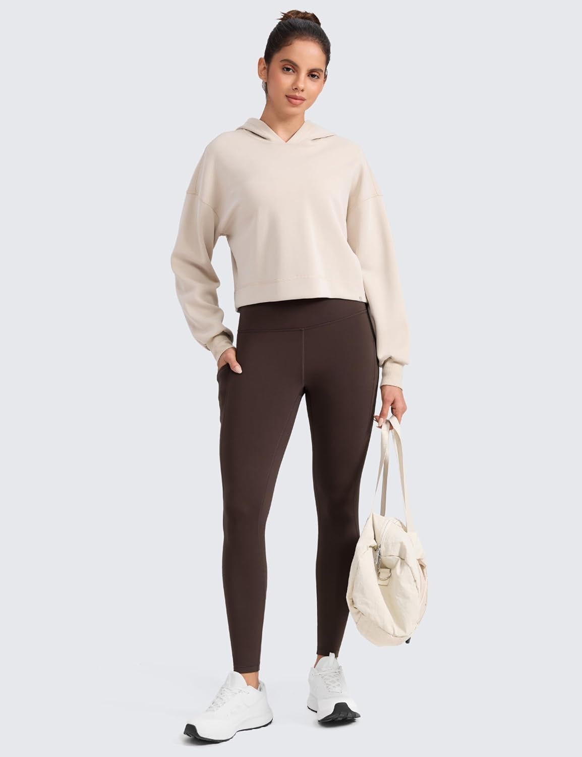 image:imageCRZ YOGA WaterResistant Fleece Athletic Leggings Pockets 28 Matte Thermal Hiking Casual Workout Womens PantsHot Fudge Brown