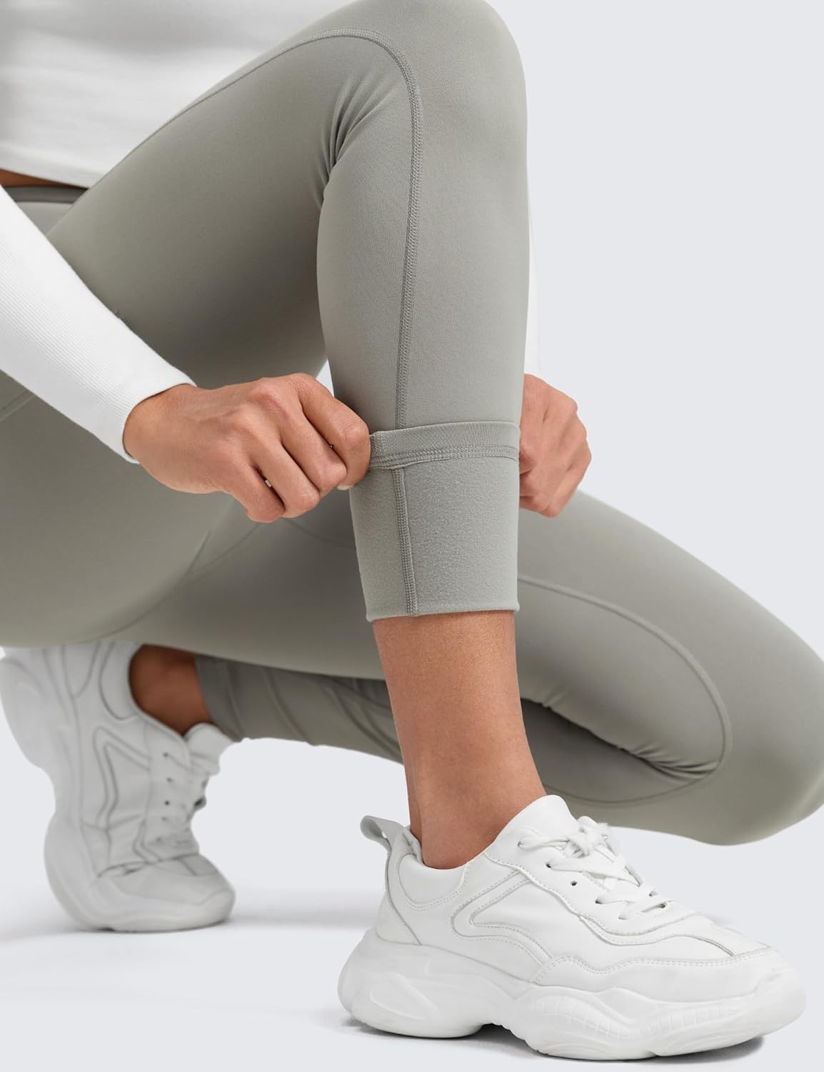 image:imageCRZ YOGA WaterResistant Fleece Athletic Leggings Pockets 28 Matte Thermal Hiking Casual Workout Womens PantsRock Grey