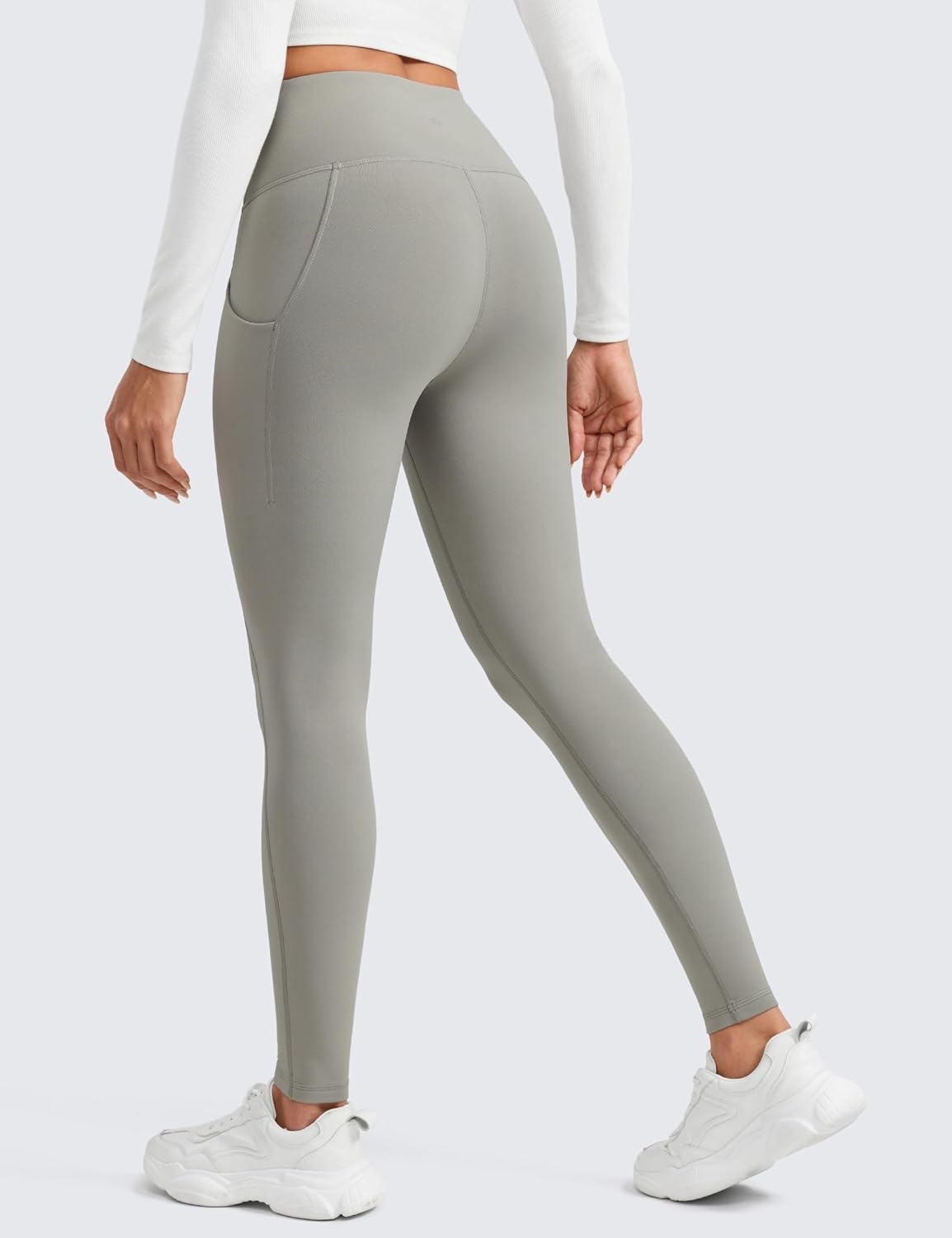 image:imageCRZ YOGA WaterResistant Fleece Athletic Leggings Pockets 28 Matte Thermal Hiking Casual Workout Womens PantsRock Grey