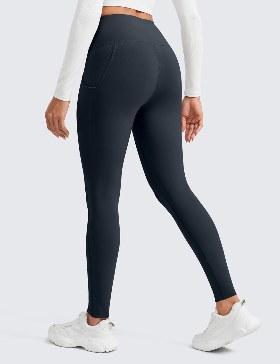 image:imageCRZ YOGA WaterResistant Fleece Athletic Leggings Pockets 28 Matte Thermal Hiking Casual Workout Womens PantsTrue Navy
