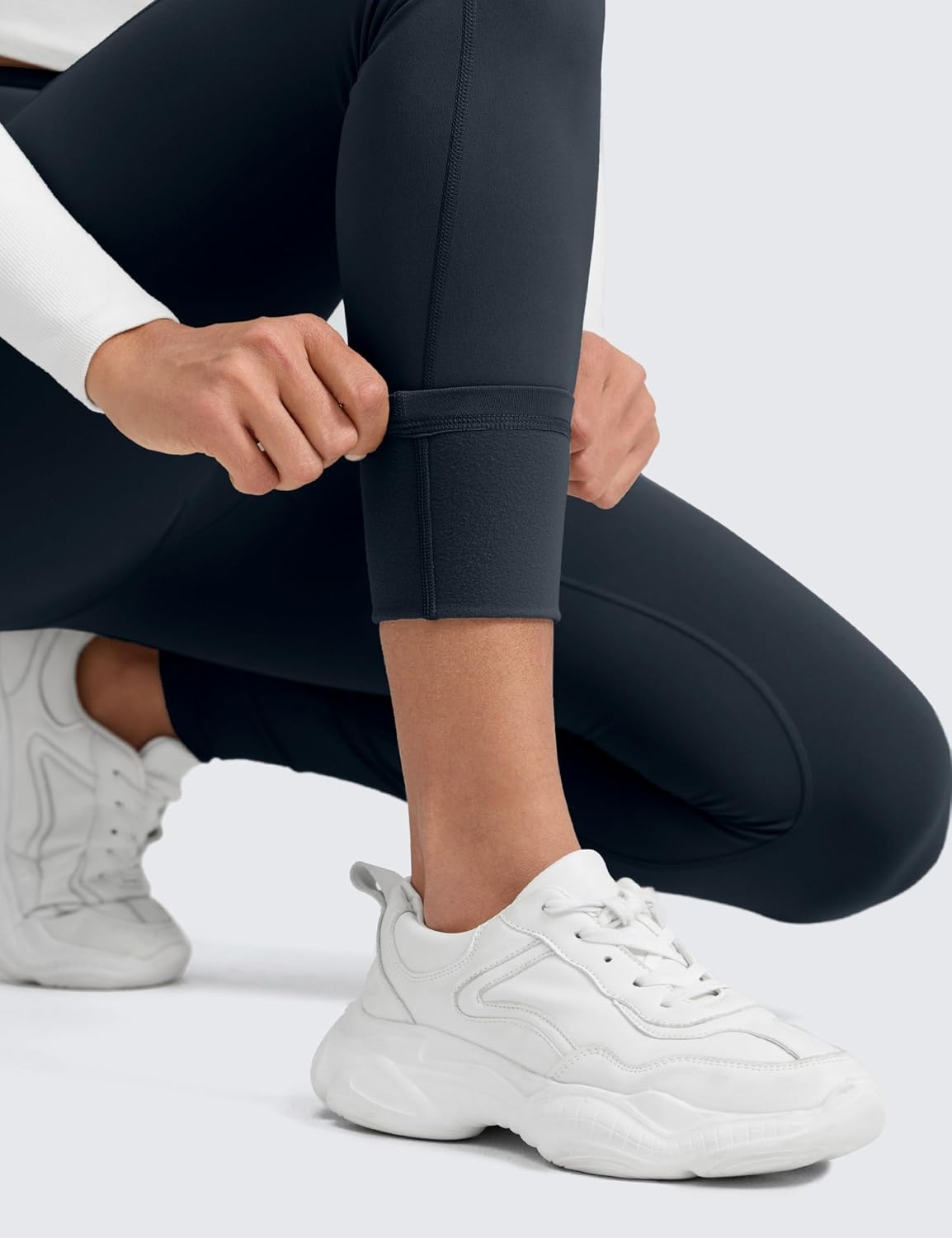 image:imageCRZ YOGA WaterResistant Fleece Athletic Leggings Pockets 28 Matte Thermal Hiking Casual Workout Womens PantsTrue Navy