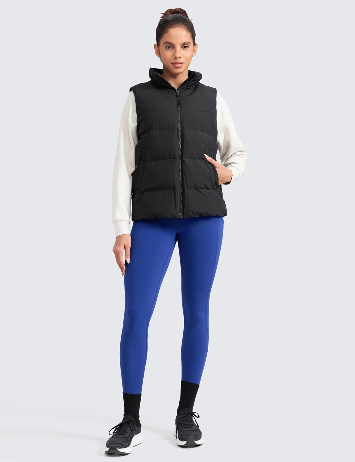 image:imageCRZ YOGA WaterResistant Fleece Athletic Leggings Pockets 28 Matte Thermal Hiking Casual Workout Womens PantsWaves Blue