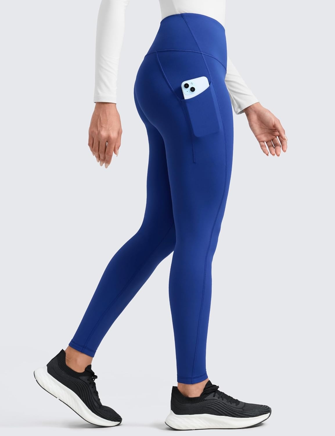 image:imageCRZ YOGA WaterResistant Fleece Athletic Leggings Pockets 28 Matte Thermal Hiking Casual Workout Womens PantsWaves Blue