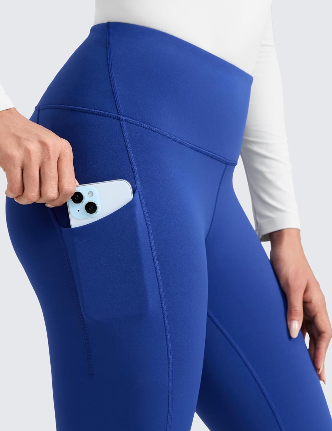 image:imageCRZ YOGA WaterResistant Fleece Athletic Leggings Pockets 28 Matte Thermal Hiking Casual Workout Womens PantsWaves Blue