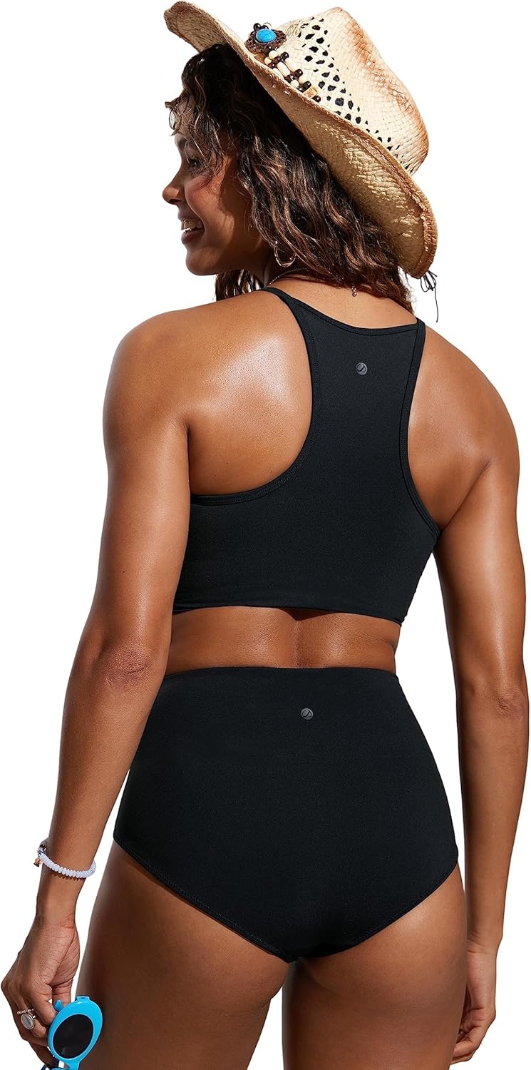 image:imageCRZ YOGA Womens Bikini Tops High Neck Swimsuit Racerback Padded Bathing Suit Sexy SwimwearBlack