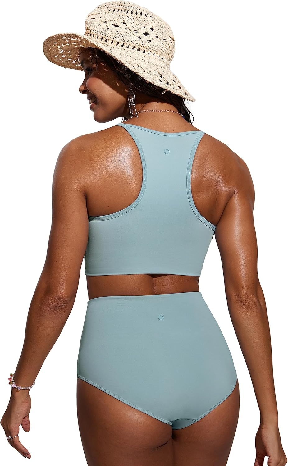 image:imageCRZ YOGA Womens Bikini Tops High Neck Swimsuit Racerback Padded Bathing Suit Sexy SwimwearLight Grayish Blue