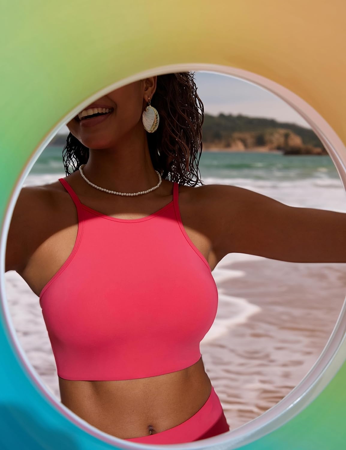 image:imageCRZ YOGA Womens Bikini Tops High Neck Swimsuit Racerback Padded Bathing Suit Sexy SwimwearMagenta